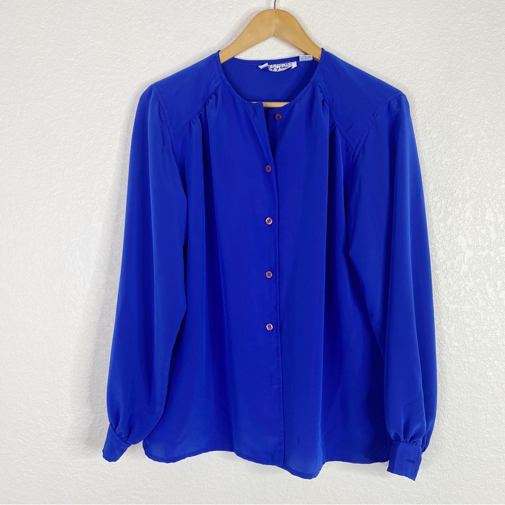 Vintage Givenchy Style Royal Blue Button Front Blouse